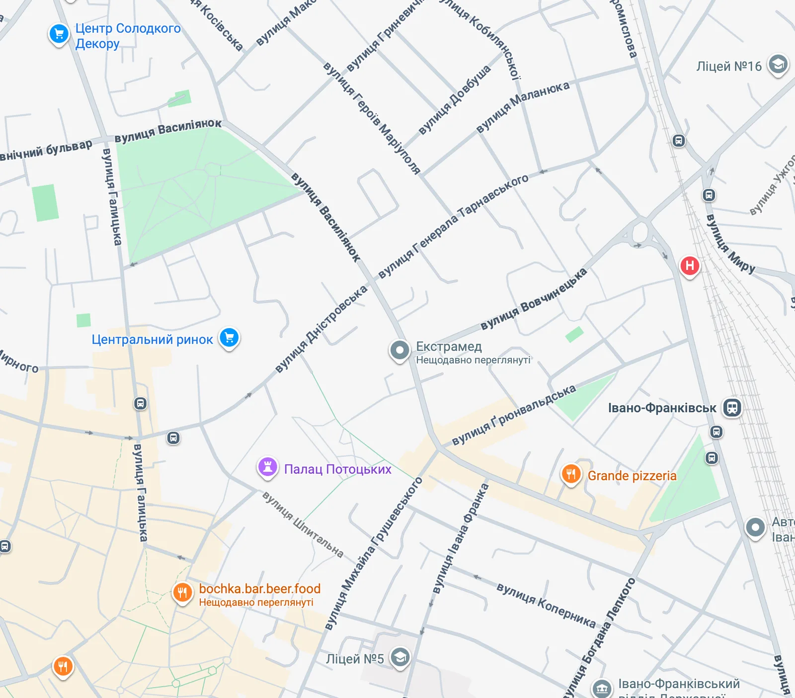 A map showing the Ekstramed clinic in Ivano-Frankivsk